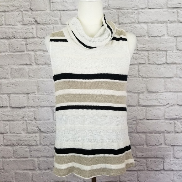 Dolan Anthro top cream tan black stripe cowl neck sleeveless women's size M - Picture 9 of 9